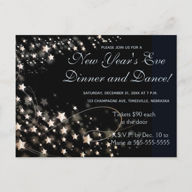 Editable Gold Floating Stars Invitation (Front)