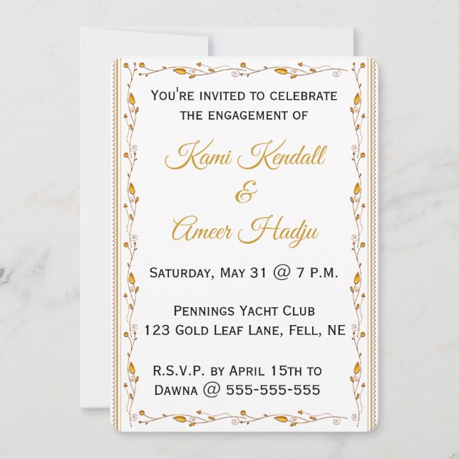 Editable Gold Leaf Vine  Invitation (Front)