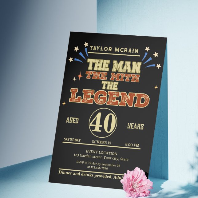 Editable Gold "Man, Myth, Legend" Birthday Invitat Invitation (The Man, The Myth, The Legend Birthday Invitation )