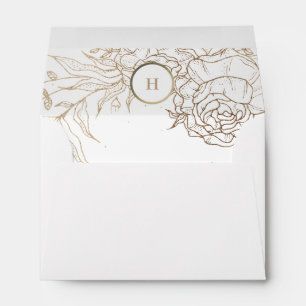 Editable Gold & White Monogram Wreath Wedding Envelope