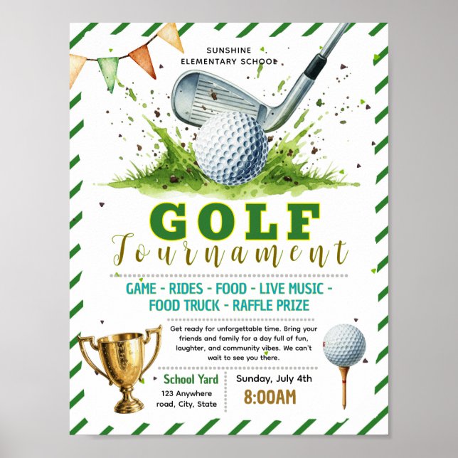 Editable golf fundraiser flyer poster (Front)