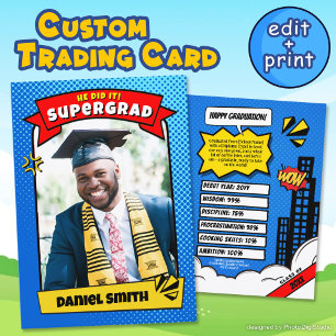 Editable Graduate Trading Card, Super Grad Comic Calling Card