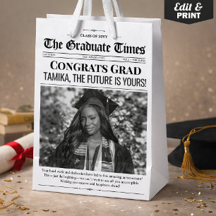 Editable Graduation Gift Graduation Newspaper Medium Gift Bag