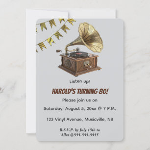 Editable Gramophone and Bunting Invitation