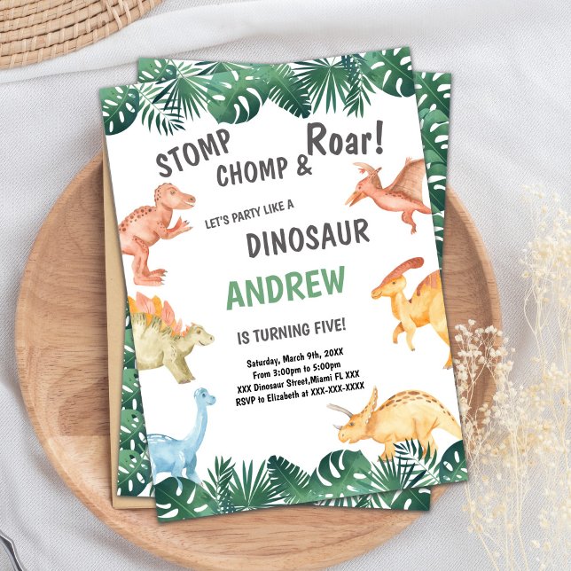 Editable Green and Brown Dinosaur Birthday Invitation (Green Brown Dinosaur Birthday Invitations)