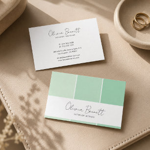 Editable Green Colour, Modern Interior Designer Business Card