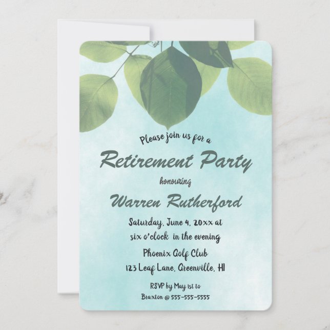 Editable Green Leaves Invitation Card (Front)