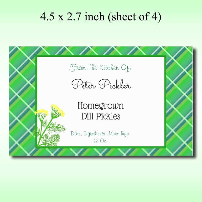 Editable Green Plaid, Dill and Flowers 4.5x 2.7 Rectangular Sticker (Creator Uploaded)