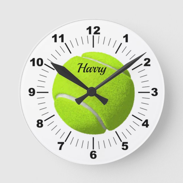 Editable Green Tennis Ball Round Clock (Front)