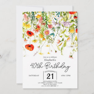 Editable Greenery Wildflowers 40th birthday Invitation