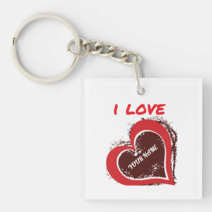 Editable Grunge Heart Love Design – Add Your Text Key Ring