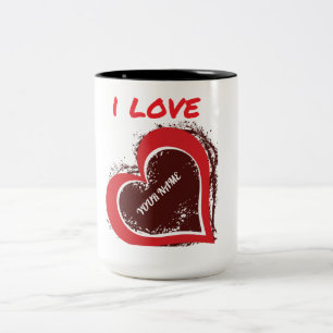 Editable Grunge Heart Love Design – Add Your Text Two-Tone Coffee Mug