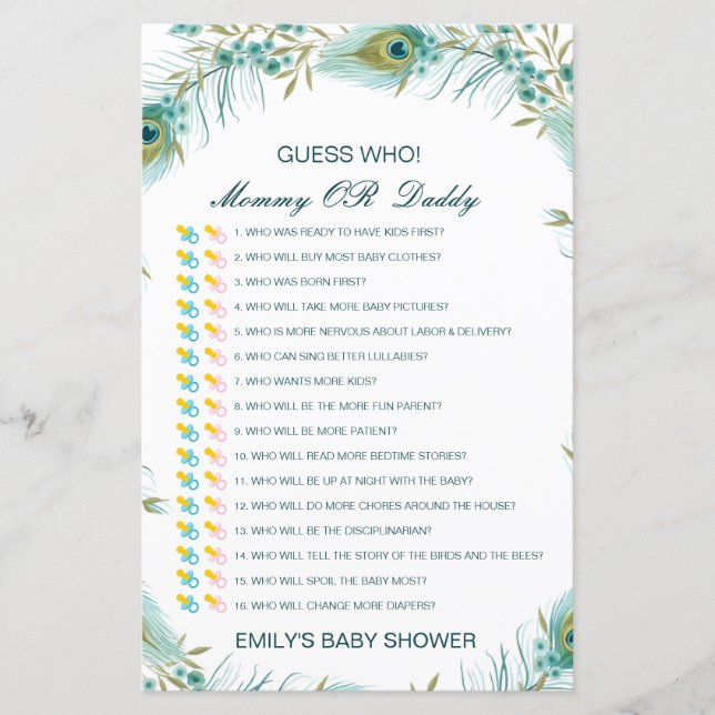 Editable Guess Who, Mum or Dad Baby Shower Game (Front)