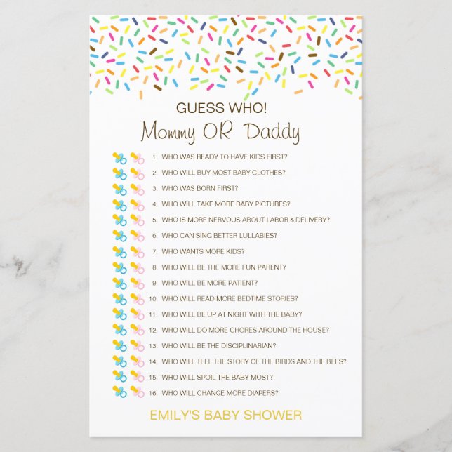 Editable Guess Who, Mum or Dad Baby Shower Game (Front)