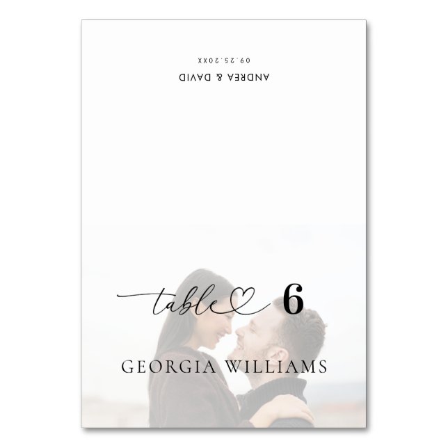 Editable Guest Name Faded Photo Wedding Place Card (Front)