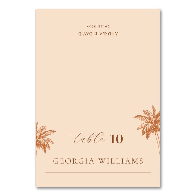 Editable Guest Name Palm Tree Wedding Place Card (Front)