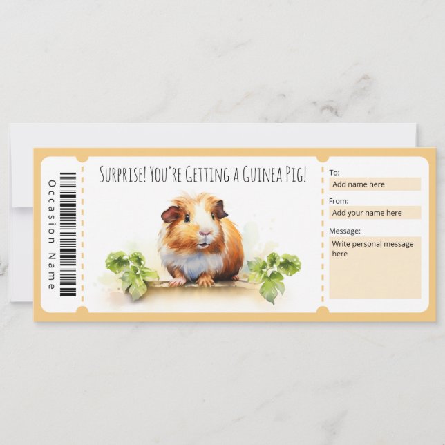 Editable Guinea Pig Gift Certificate Invitation (Front)