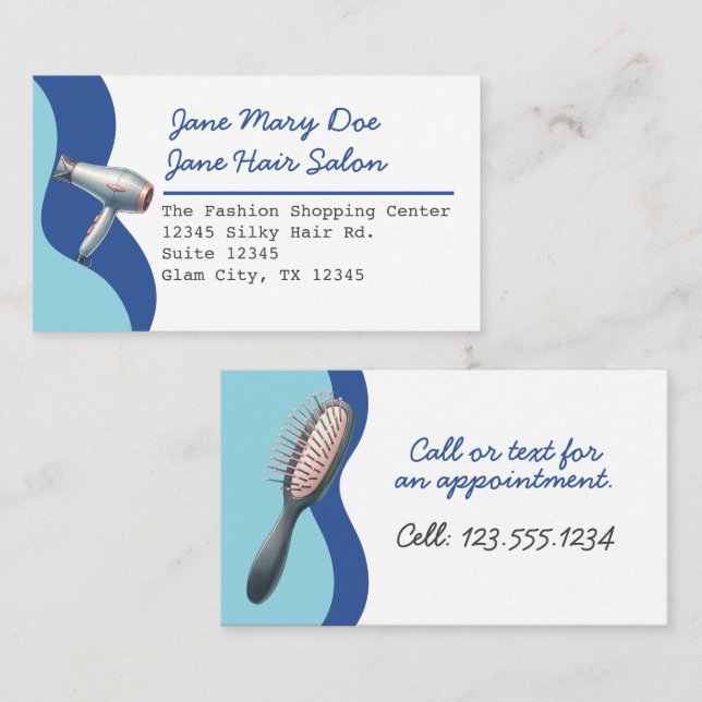 Editable Hair Salon Watercolor Wave Business Card (Front/Back)