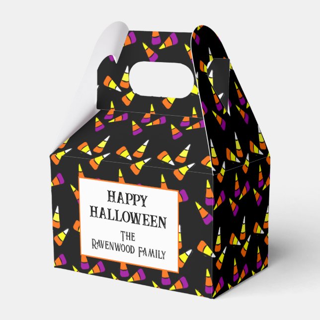 Editable Halloween Candy Corn Pattern Favour Box (Front Side)