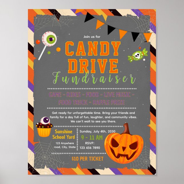 Editable halloween candy drive fundraiser flyer poster (Front)