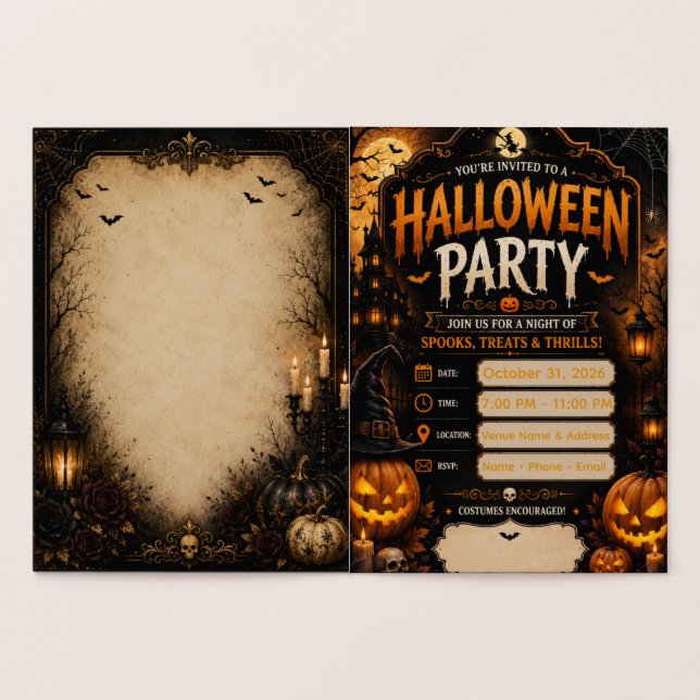 Editable Halloween Party Invitation | Gothic Pumpk (Inside)