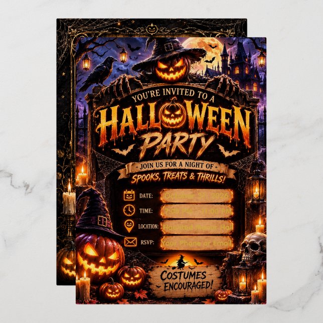 🎃 Editable Halloween Party Invitation | Spooky  (Front/Back)