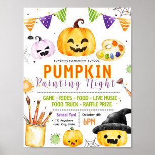 Editable halloween pumpkin painting flyer poster