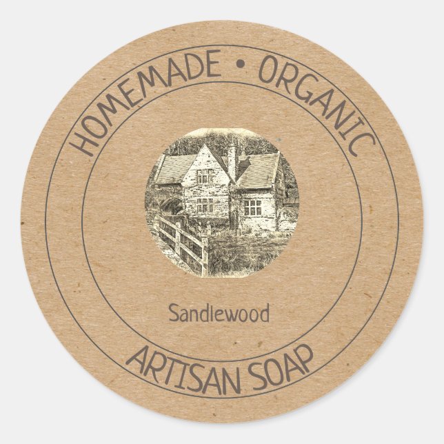Editable Handmade Artisan Soap Kraft Paper Classic Round Sticker (Front)