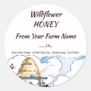 Editable Happy Beehive Rustic Honey Classic Round Sticker