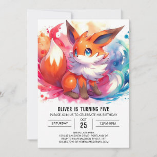 Editable Happy Fox Birthday Invitation