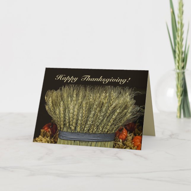 Editable Harvest Wheat Thanksgiving Greeting Card (Front)