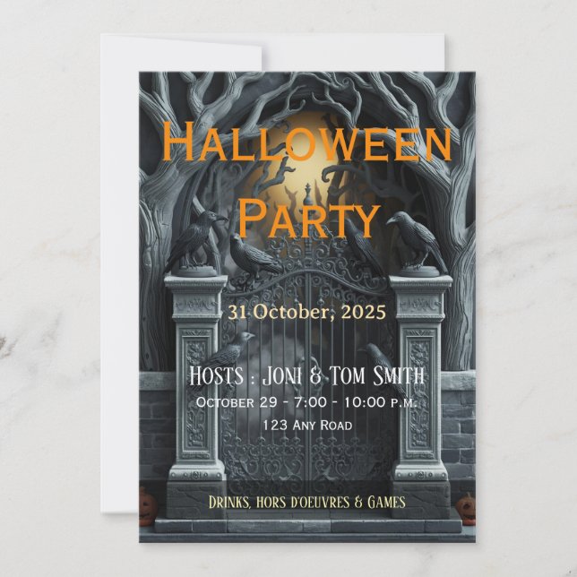 Editable Haunted Gate Halloween Invitation  (Front)