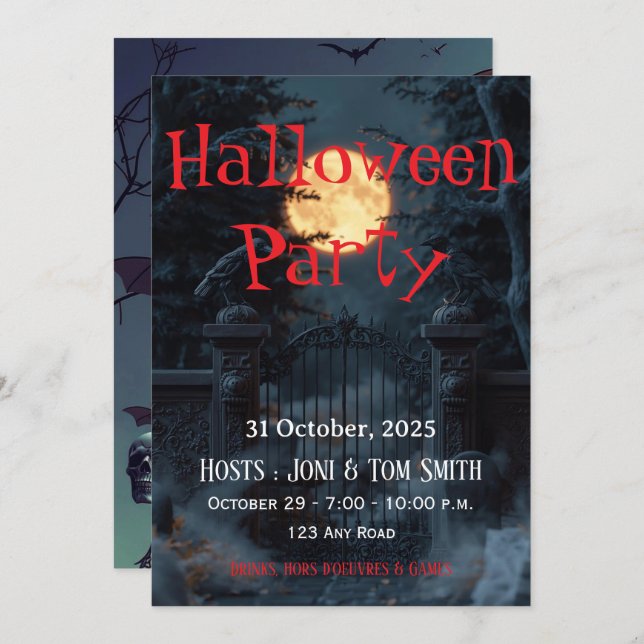 Editable Haunted Gate Halloween Party Invitation  (Front/Back)