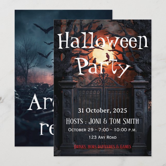 Editable Haunted Gate Halloween Party Invitation (Front/Back)