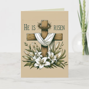 Editable He Is Risen Cross With Thorns Religious Card