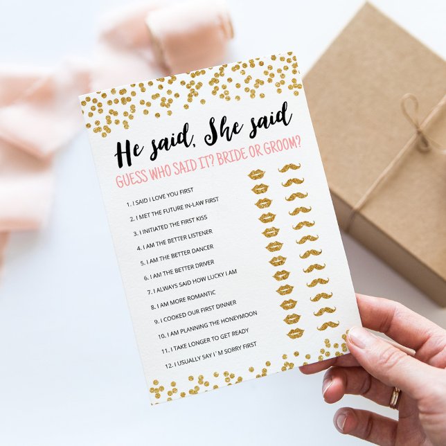 Editable He said, She said Bridal Shower game Card (Creator Uploaded)