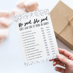Editable He said, She said Bridal Shower game Card