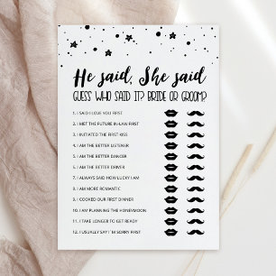 Editable He said, She said Bridal Shower game Card