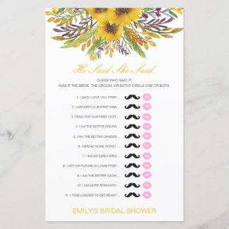 Editable He Said She Said Wedding Shower Game