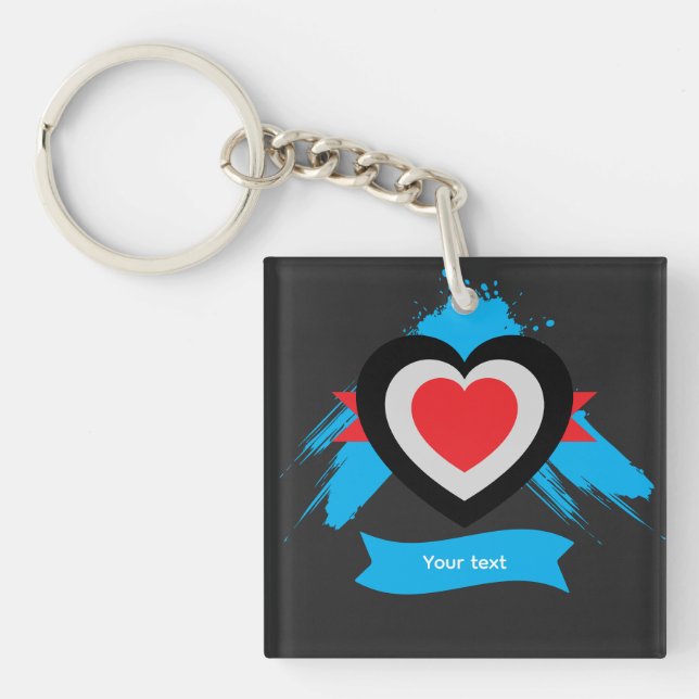 Editable Heart Custom Text Design Key Ring (Front)