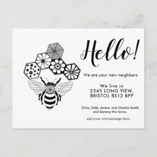 Editable Hello Neighbour,  New Address, Bee Announcement Postcard