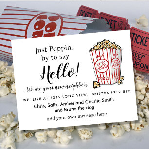 Editable Hello Neighbour,  New Address, Popcorn Announcement Postcard