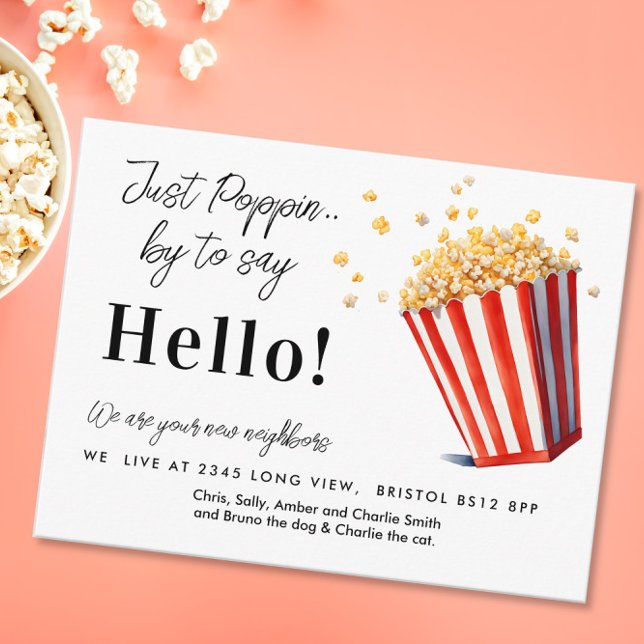 Editable Hello Neighbour,  New Address, Popcorn Announcement Postcard (Creator Uploaded)