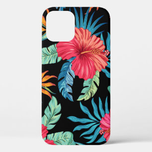 Editable hibiscus, vintage floral pattern iPhone 12 case
