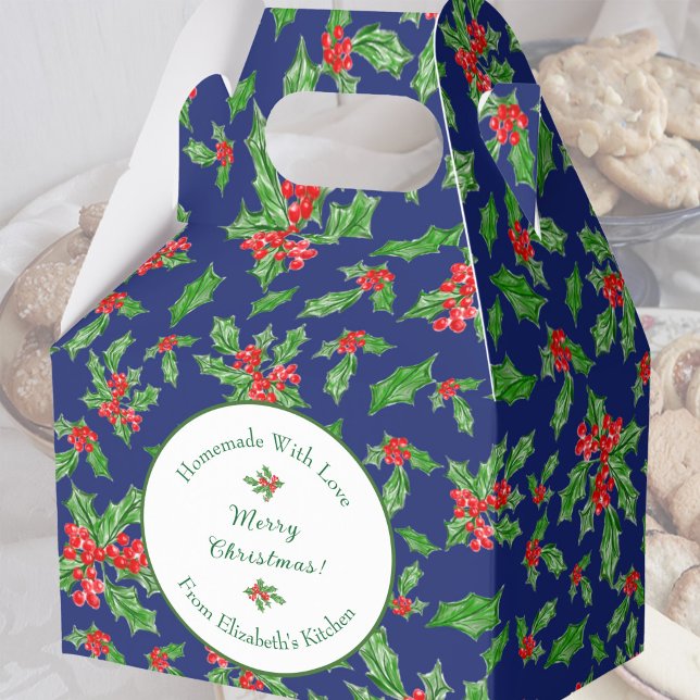 Editable Holiday Baking Gift Blue Merry Christmas Favour Box (Creator Uploaded)