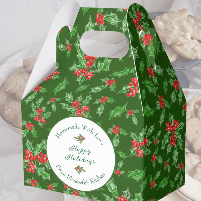 Editable Holiday Baking Gift Green Happy Holidays Favour Box (Creator Uploaded)