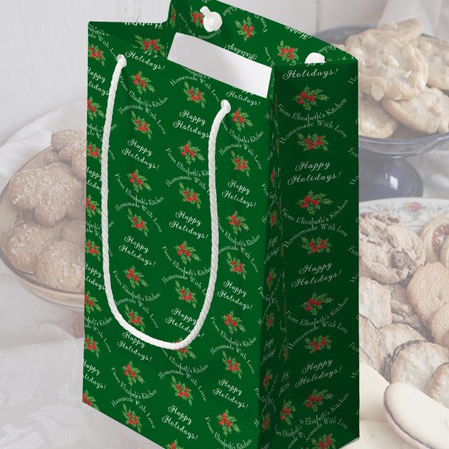 Editable Holiday Baking Gift Green Happy Holidays Small Gift Bag (Creator Uploaded)