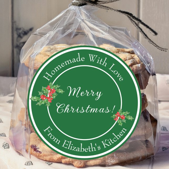 Editable Holiday Baking Gift Green Merry Christmas Classic Round Sticker (Creator Uploaded)