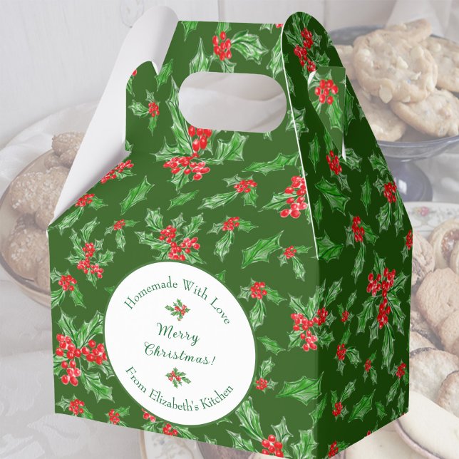 Editable Holiday Baking Gift Green Merry Christmas Favour Box (Creator Uploaded)