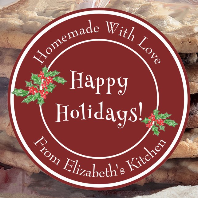 Editable Holiday Baking Gift Red Happy Holidays Classic Round Sticker (Creator Uploaded)